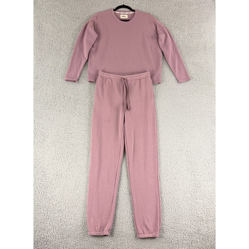 Madewell MWL Sweatshirt Jogger Set Women's XS Purple Mauve Fleece Lounge 2 Piece